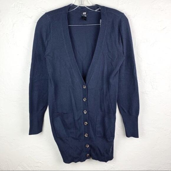 H&M Navy Long Length Cardigan Sweater S - Picture 3 of 11